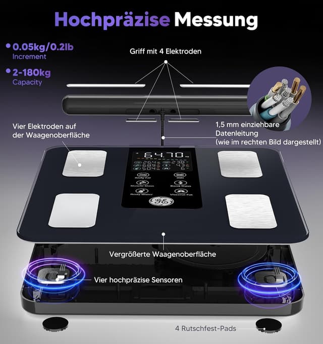 Detalle 2 de GE Báscula Impedancímetro 8 electrodos 180 kg