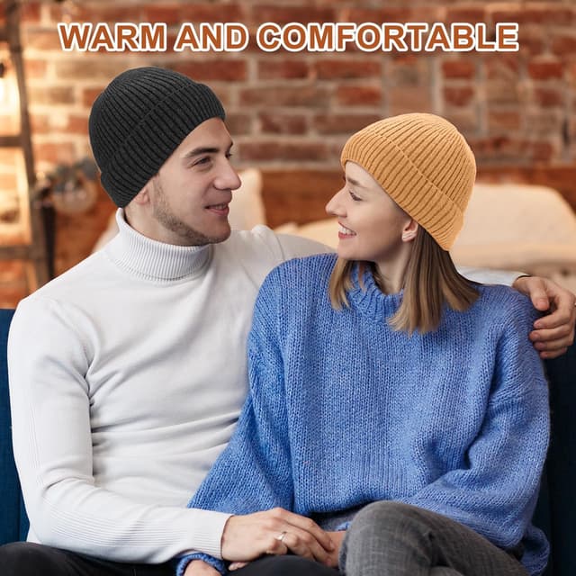 Detalle de Pwperry Warm Double Layer Knit Winter Beanie Hat (Men & Women)