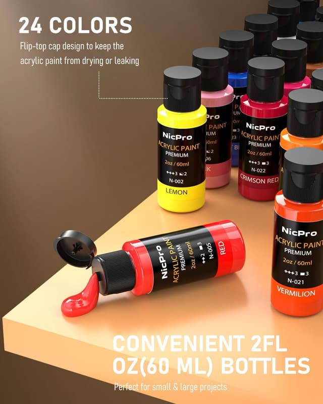 Thumbnail 1 de Nicpro Pintura Acrílica con 24 Colores y 12 Pinceles 🎨