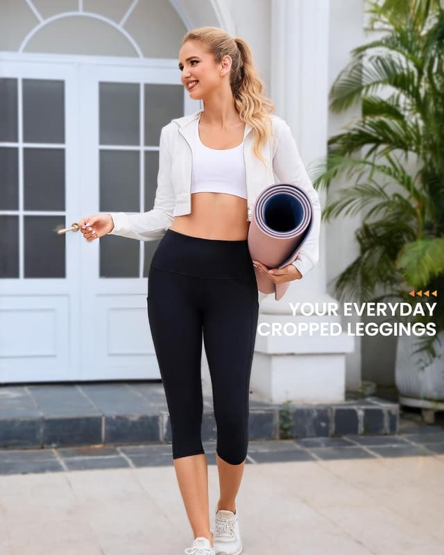 Detalle de SIMIYA Women’s High-Waist Cropped Sports Leggings with Pockets (3/4)