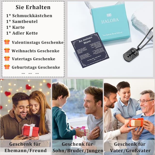 Thumbnail 5 de Halora Deutschland Kette Adler für Herren (Edelstahl) – 60 cm
