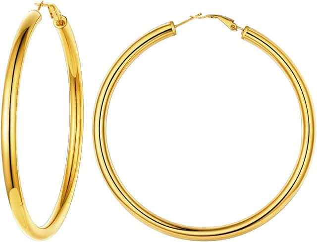 Detalle de FindChic Créoles en acier inoxydable pour femme (20/30/40/60/80 mm) – argenté, doré ou noir, fermoir à homard