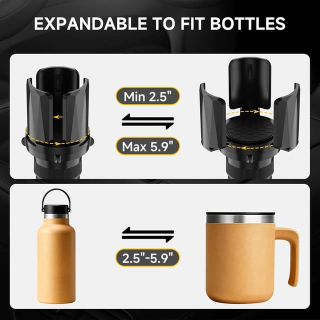 Detalle 2 de DYLEN Car Cup Holder Expander Adapter for Expandable Arms (Fits large bottles and mugs 14-64oz)