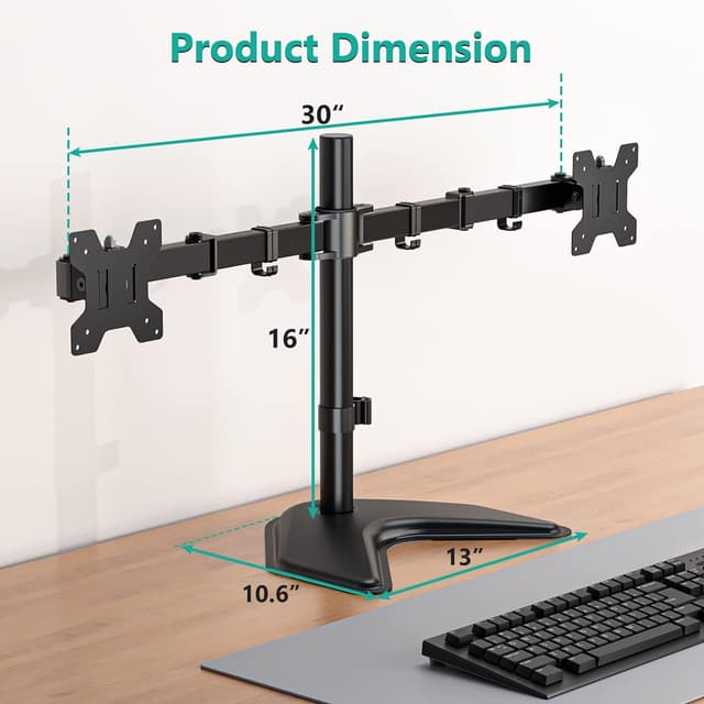 Detalle 2 de WALI MF002 Dual Monitor Stand 27in