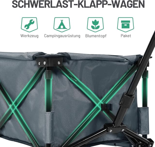 Detalle de TIMBER RIDGE XXL faltbarer Bollerwagen mit Seitentasche, Getränkehalter und verstellbarem Griff