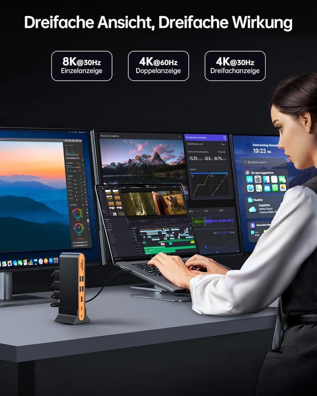 Detalle de NOVOO Station d’accueil USB‑C 15 en 1 8K/4K, triple écran et USB 10 Gbps (PD 100 W) + Ethernet 1000 Mbps