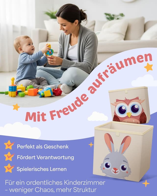 Detalle de mookrook Aufbewahrungsbox Kinderzimmer 4er-Set (33 x 33 x 33 cm) für Kallax Boxen