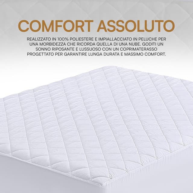 Detalle 2 de Utopia Bedding Coprimaterasso trapuntato con gonna elastica extra profonda fino a 30 cm (160x200 cm), bianco