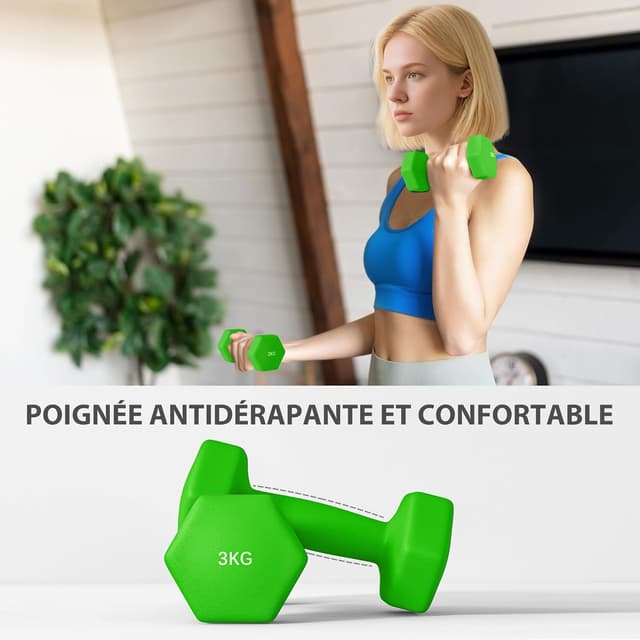 Thumbnail 3 de SPORTNOW Ensemble haltères hexagonaux 12 kg avec support