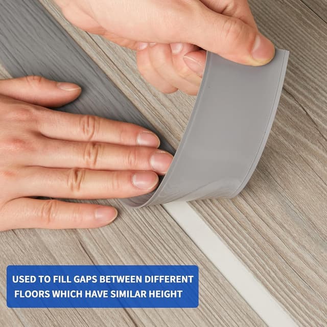 Detalle de Zayejod 6m Self-Adhesive PVC Floor Transition Strip (Laminate Edge Trim, 5cm) – Grey Wood Grain