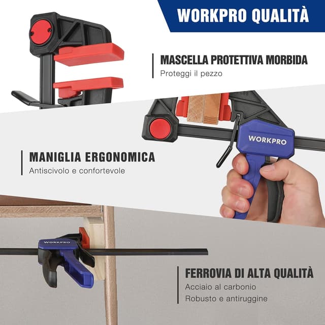 Thumbnail 6 de WORKPRO set di 2 morsetti da falegname a sgancio rapido, barra fino a 150 mm e portata fino a 68 kg