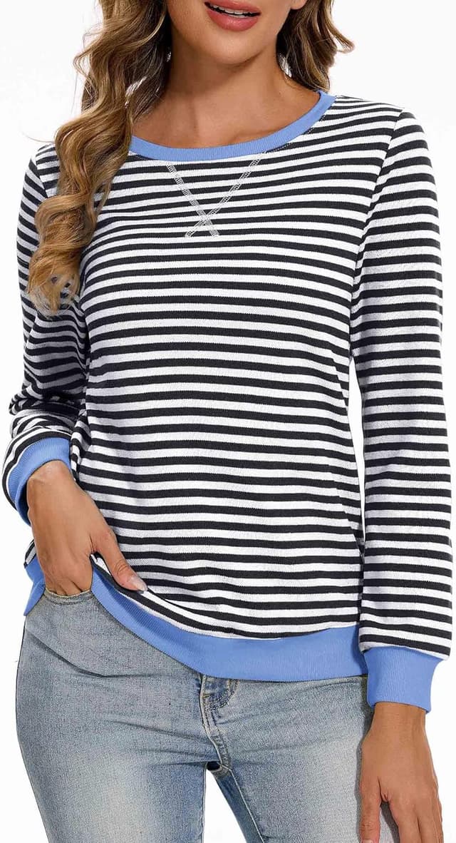 Detalle de Neineiwu Oversize Pullover für Damen mit Streifen, Rundhals und langen Ärmeln (Herbst)