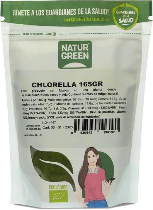 Detalle de NaturGreen Chlorella en Polvo 🌿 Elimina Toxinas, Ecológico, Vegano 165 g