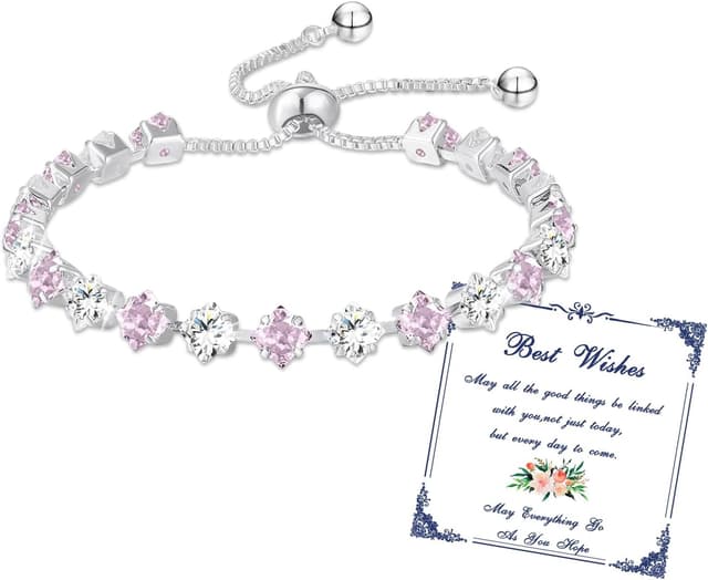 Detalle de Esmoly bracciale tennis da donna in argento con chiusura regolabile, zirconi 5A e 12 pietre di nascita