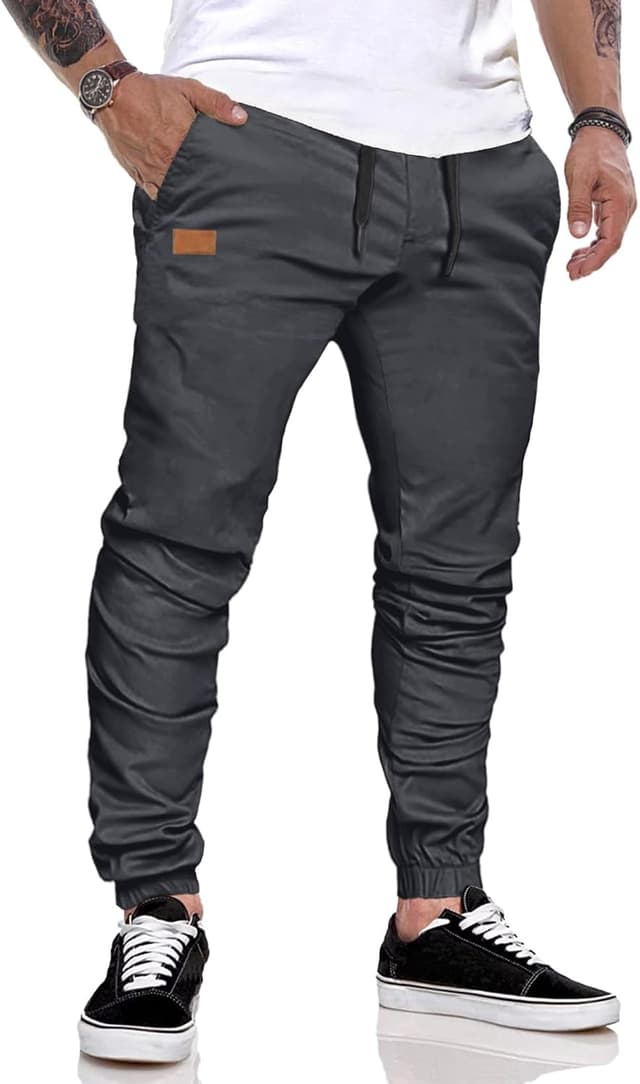 Detalle de JMIERR Herren Chino Cargo Jogginghose aus Baumwolle mit elastischem Bund und Kordelzug