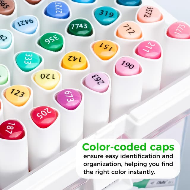 Detalle de Ohuhu Alcohol Markers (48 Colour Brush Pens) – Double Tipped Brush & Chisel for Adult Colouring and Sketching