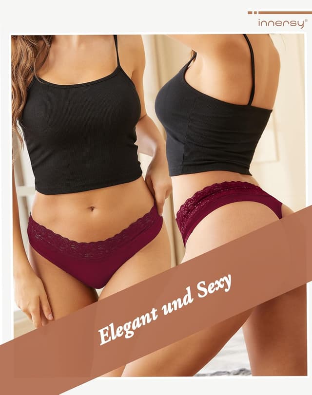 Detalle 2 de INNERSY String Tanga Damen Spitze (6er Pack) aus Stretch-Baumwolle – Hipster Unterhosen
