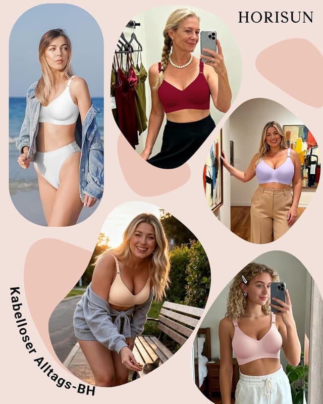 Detalle de HORISUN Bequemer BH ohne Bügel – nahtloser BH mit vollständiger Abdeckung für Damen (inkl. große Größen)