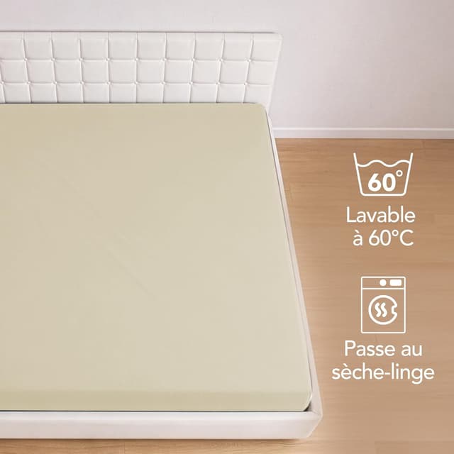 Detalle de Dreamzie Drap housse 140x190/140x200 en coton jersey extensible, bonnet 25 cm (Oeko-Tex) Beige