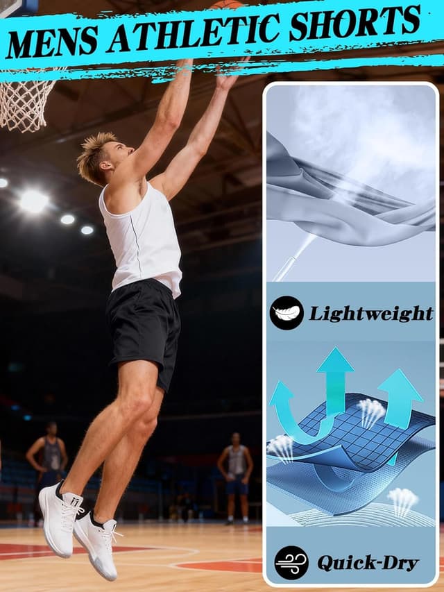 Detalle de ZENGVEE 1/3 Pack Men’s Sport Shorts – Quick-Dry Gym Athletic Shorts with Two Pockets