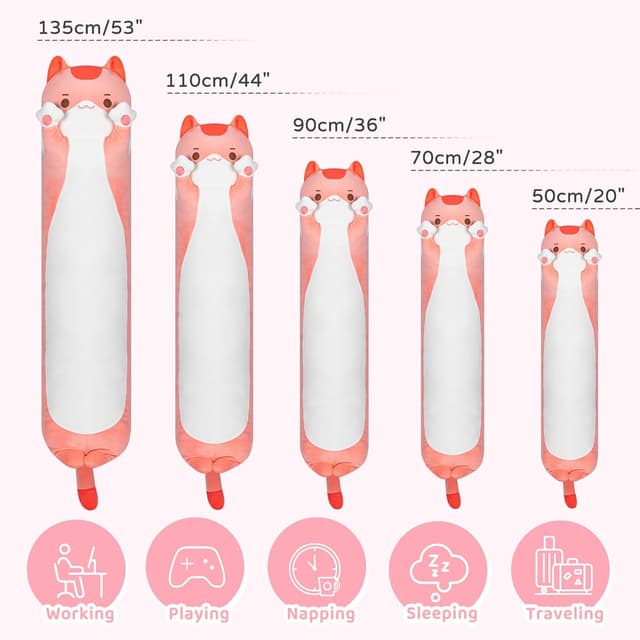 Detalle de Mewaii Kawaii Peluche Chat Rose long 50 cm : coussin moelleux et oreiller câlin