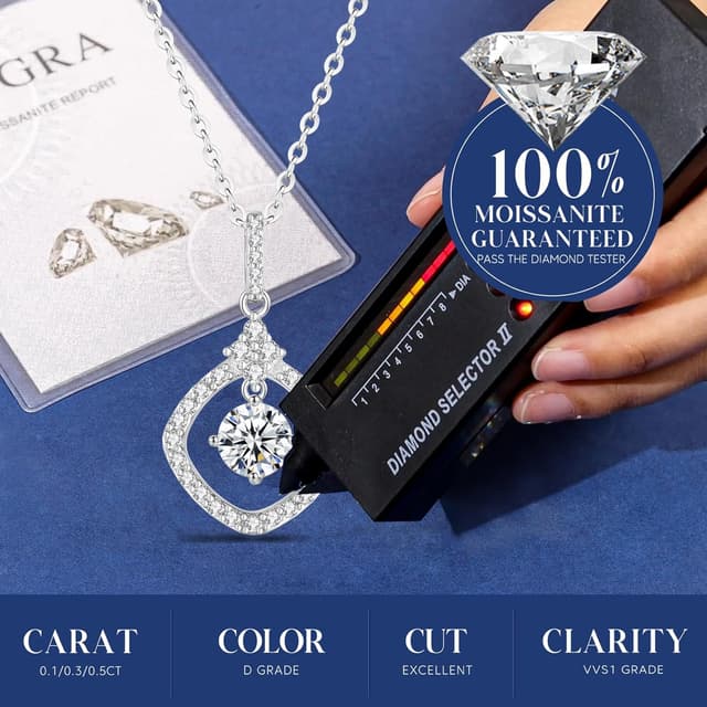 Thumbnail 6 de FANCIME Moissanite Kette mit 1 Karat Moissanit-Halo Anhänger (925 Sterling Silber), 40+5 cm