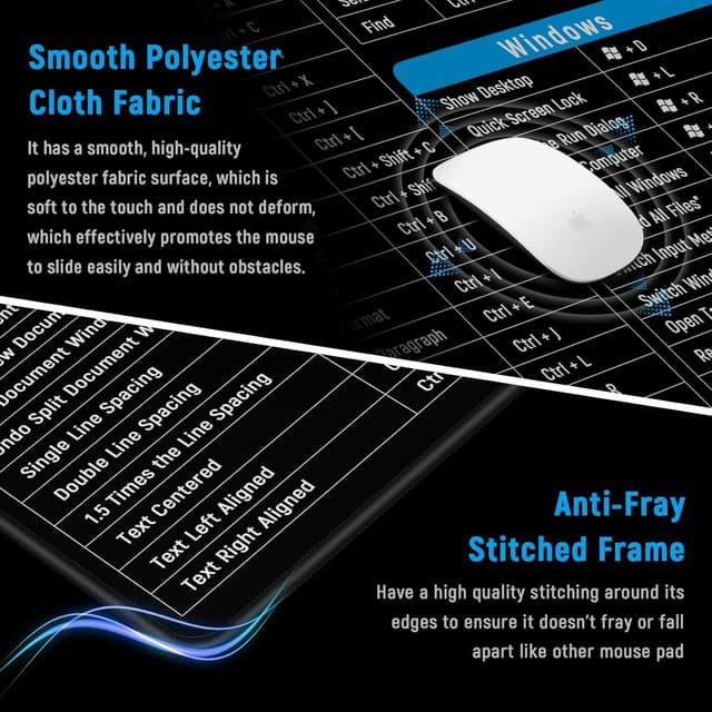 Detalle 2 de JIALONG Gaming Mouse Mat Large Excel Shortcuts XXL (900x400mm) Thick Extended Desk Mat