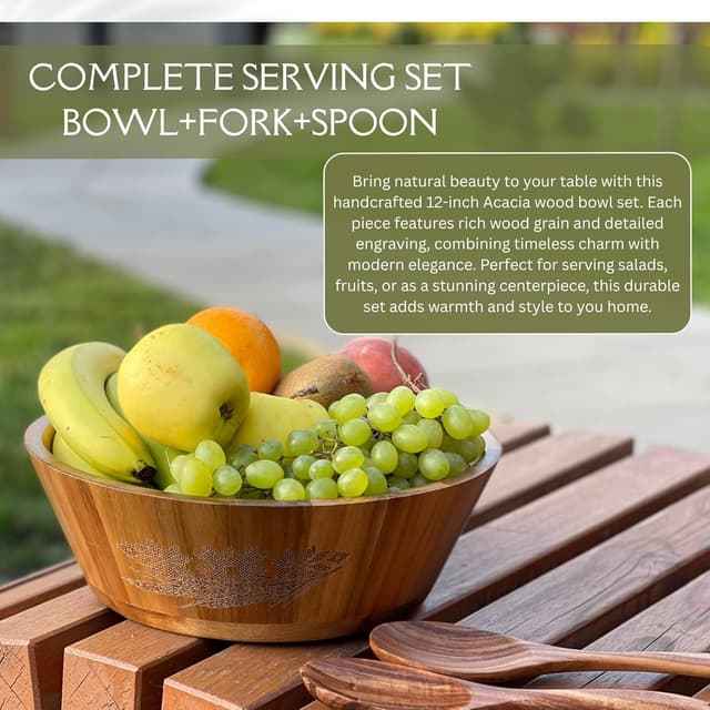 Thumbnail 6 de BAZAR FUSION Large Wooden Salad Bowl 11.81x3.93 in 🥗