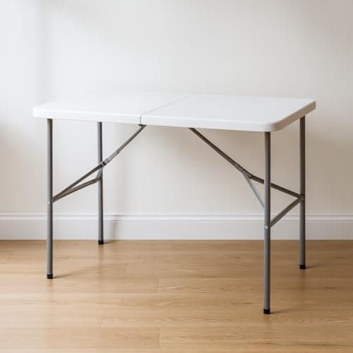 Detalle 2 de Mesa plegable de camping T-LOVENDO.ES rectangular auxiliar 122x61 cm (hasta 120 kg), blanca