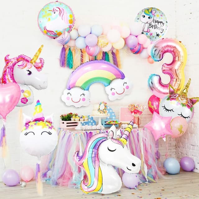 Thumbnail 6 de Einhorn Luftballon-Set „Zahl 3“ – 3D Folienballons XXL Set mit Regenbogen, Stern und Herz