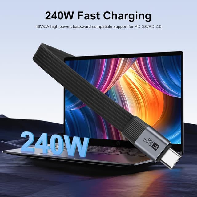 Detalle de BORLTER Clamp USB-C USB4 Cable (13cm) with Key Fob — 80Gbps 240W, 8K@60Hz USB4/Thunderbolt 4-compatible