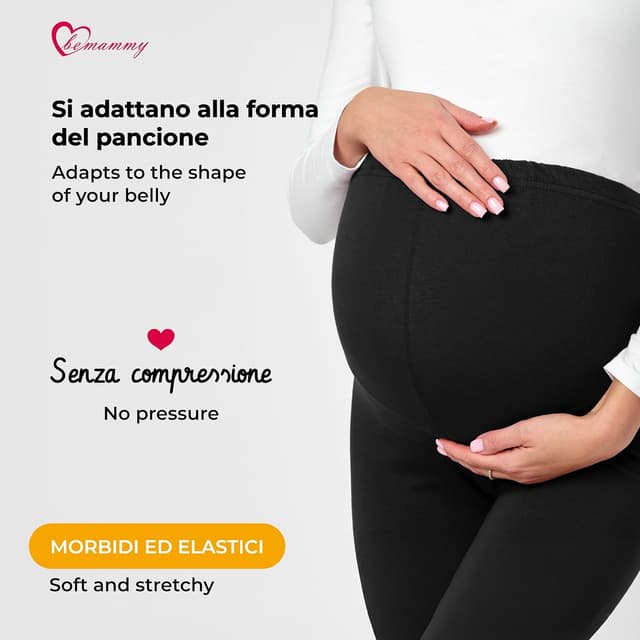 Detalle de Be Mammy leggings premaman lunghi a vita alta BE20-230 in cotone con elastan