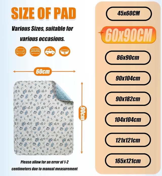 Detalle de Waschbare Haustier-Urinunterlage (2er-Set) für Welpen, Hunde & Kleintiere – 60x90 cm