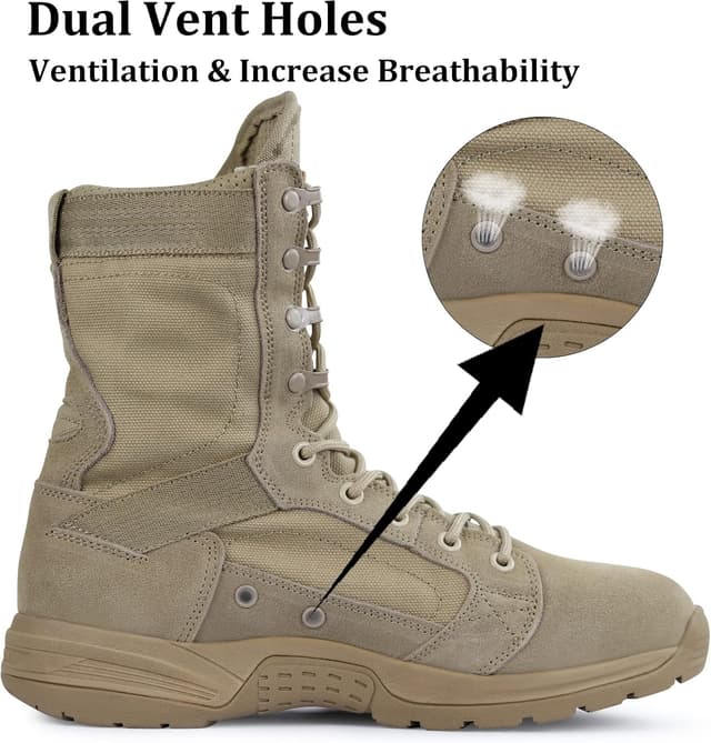 Detalle de QUNLON Men’s Military Tactical Boots – Durable ankle boots for outdoor work & motorcycle riding