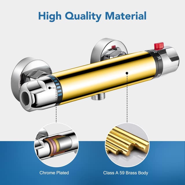 Detalle de Mitigeur de douche thermostatique 38 °C en laiton avec bouton de sécurité