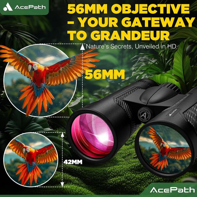 Detalle 2 de AcePath 15x56 Binoculars for Adults — Compact Waterproof High-Powered Glasses-Friendly Optics