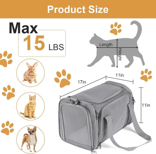 Detalle de vsshe faltbare Hundebox für Auto und Flugzeug – Transportbox für kleine Katzen, Kaninchen und Welpen (bis 15 Pfund, grau)