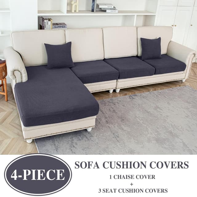 Detalle 2 de LA MEACK Couch Cushion Covers for Sectional Sofa (3-Seater + 1 Chaise) in Dark Grey