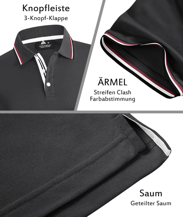 Detalle de SwissWell Poloshirt Herren Kurzarm atmungsaktiv mit 4-Wege-Stretch für Golf, Tennis und Freizeit