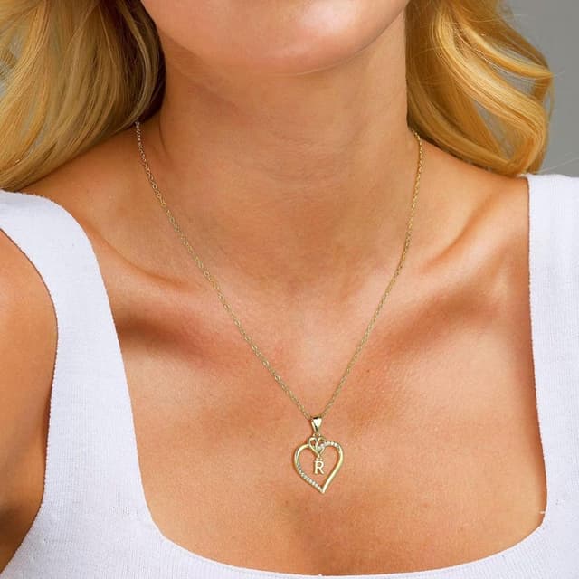 Detalle de TINGN collana con iniziali a cuore e ciondolo a zirconi placcato oro 14K (A–Z)