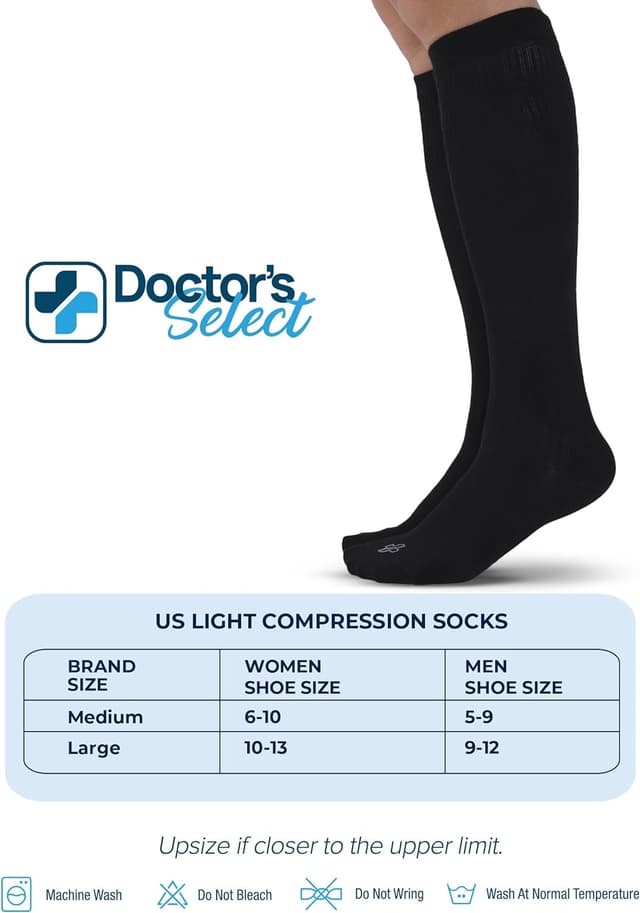 Detalle de Doctor’s Select Bamboo Viscose Light Compression Socks (8–15 mmHg) — Knee High, 3 Pairs