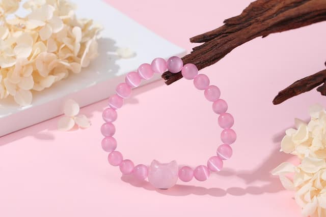 Detalle de XIANNVXI Cat bracelet Rose Quartz 8mm