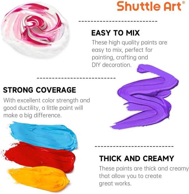 Detalle 2 de Shuttle Art Acrylic Paint Set – 18 rich-pigment acrylic bottles (240ml/8.12oz)