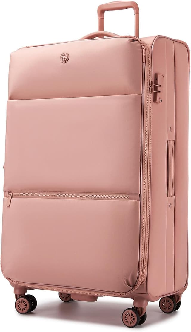 Detalle de Miss Lulu Valise Grande Taille 30 pouces extensible 85 cm, 112 L, tissu nylon 75D/750D imperméable, roues 360° et serrure TSA (rose)