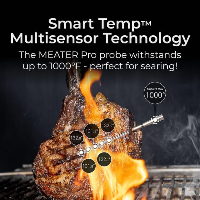 Detalle 1 de MEATER Pro Smart Bluetooth Wireless Meat Thermometer (Long-Range) for BBQ, Oven, Smoker, and Air Fryer