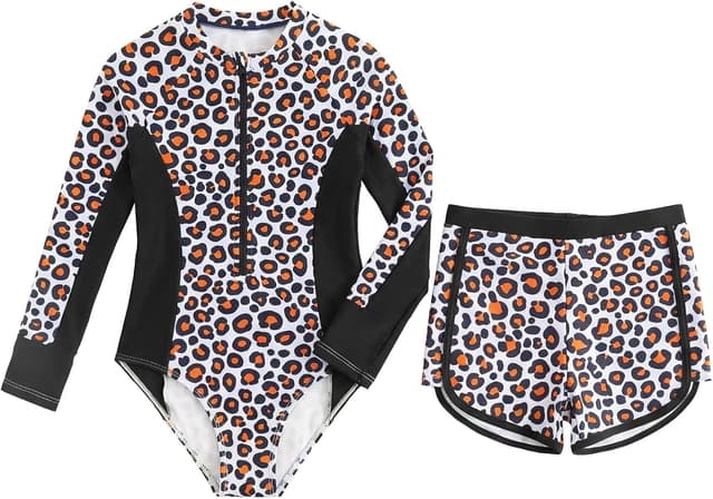 Thumbnail 6 de JiAmy Mädchen Badeanzug Zweiteiler Set mit Langarm-UV-Schwimmshirt und Badehose (Gr. 122-152)