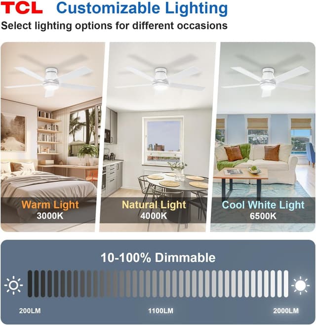Thumbnail 2 de TCL 52" Modern Ceiling Fan with Lights, 6-Speed 🌬