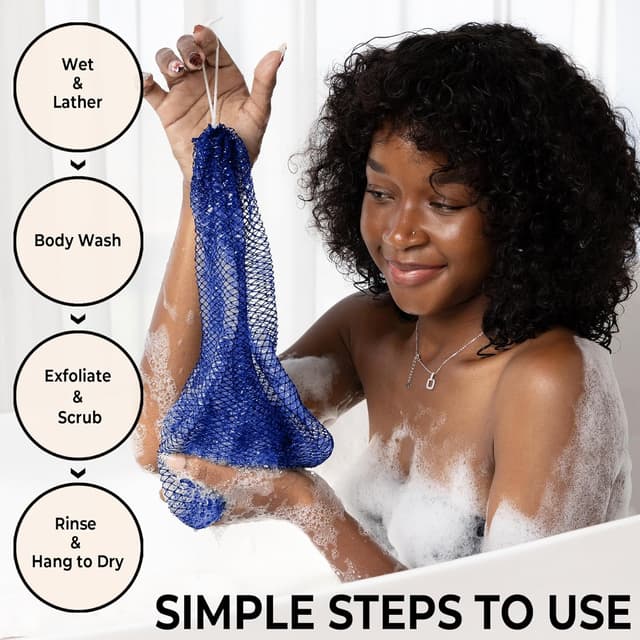 Detalle de African Net Sponge Authentic Exfoliating Body Scrubber Bath Sponge with Travel Bag (Blue)
