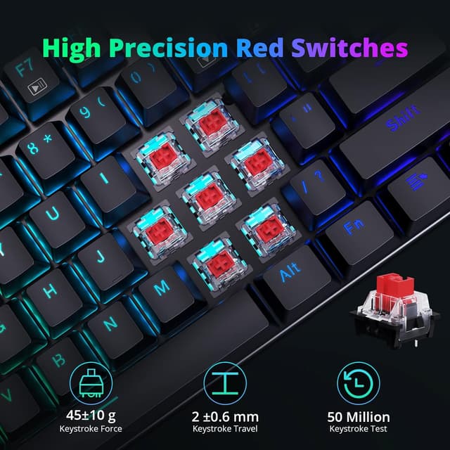 Detalle de Redragon Mechanical Gaming Keyboard (UK Layout) with 105 Programmable Keys, Red Switches & RGB