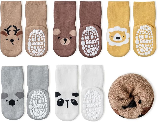 Detalle de SockWaddles Stoppersocken Kinder & Baby – 5 Paar ABS Antirutschsocken aus Baumwolle (Jungen & Mädchen Crew)